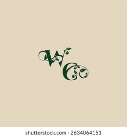 con el monograma y el concepto de la hoja de la letra orgánica hermosa elegante del logotipo de la boda de CW