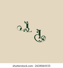 with monogram and leaf concept of elegant beautifull LL wedding organic logo letter