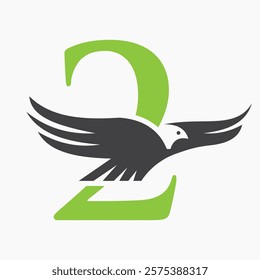Monogram Letter 2 Flying Eagle Logo Concept For Speed Icon and Transportation Symbol Vector Sign