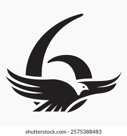 Monogram Letter 6 Flying Eagle Logo Concept For Speed Icon and Transportation Symbol Vector Sign