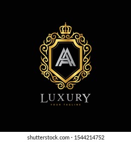 monogram letter AA luxury royal crown logo vector