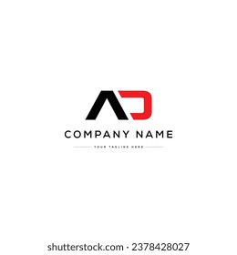 Monogram Letter AD Logo Design. Black and White Logo. Usable for Business Logos. Flat Vector Logo Design Template