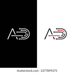 Monogram Letter AD Technology Logo Design. Black and White Logo. Usable for Business Logos. Flat Vector Logo Design Template