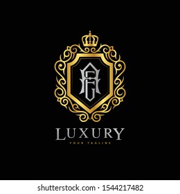 monogram letter AE luxury royal crown logo vector
