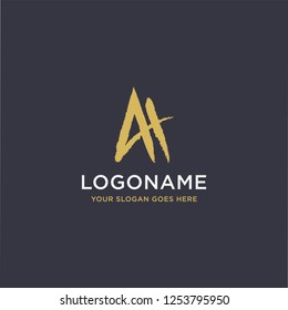 Monogram letter AH logo icon with brush style on dark bakcground