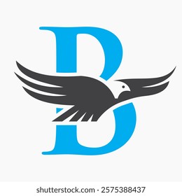 Monogram Letter B Flying Eagle Logo Concept For Speed Icon and Transportation Symbol Vector Sign