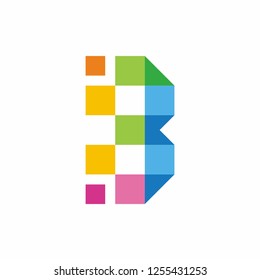 Monogram Letter B Geometric Square Pixel Business Company Vector Logo Design