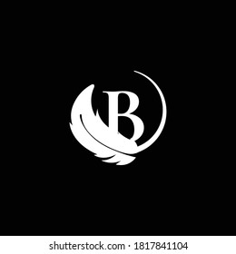 Monogram Letter B Initial Logo with Feather in white color and black background.