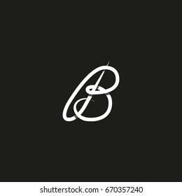 Monogram letter B logo hand drawn style elegant initial for wedding or business card emblem. Overlapping thin line typography decoration design element template.