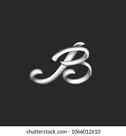 Monogram letter B logo, three-dimensional metallic identity initial symbol of a silvery material