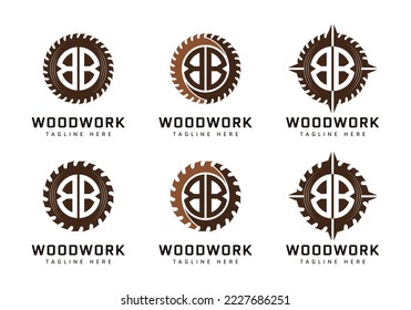 Monogram letter B on sawmill. Perfect for woodworking, industrial and construction logos.