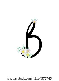 Monogram Letter B with Pretty chamomile flowers 
