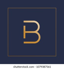 Monogram Letter B. Vector Logo. Gold Letter shape on a blue background.