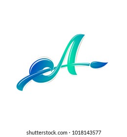 A monogram. Letter A with a brush, Art logo, Artist monogram
