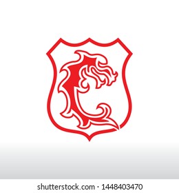 monogram letter C dragon Style on shield logo vector