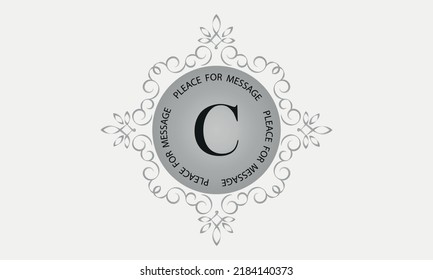 A monogram with the letter C in an elegant frame. Place for text. Template for cafes, bars, boutiques, invitations, attractions. Logo for business. Vintage elements