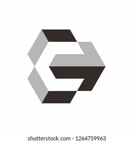 Monogram Letter C Geometric Square Cube Business Company Vector Logo Design