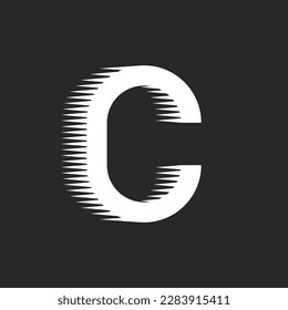 Monogram letter C logo with fast motion rays effect, identity creative technology white logotype rounded isometric shape, geometric power speed symbol.