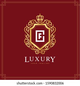 monogram letter CF or FC template logo vector luxury royal crown for greeting card, boutique, wedding