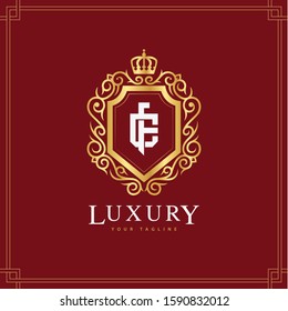 monogram letter CF or FC template logo vector luxury royal crown for greeting card, boutique, wedding