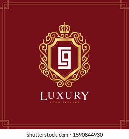 monogram letter CG or GC template logo vector luxury royal crown for greeting card, boutique, wedding
