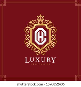 monogram letter CH or HC template logo vector luxury royal crown for greeting card, boutique, wedding