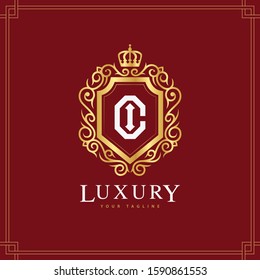 monogram letter CI or IC template logo vector luxury royal crown for greeting card, boutique, wedding