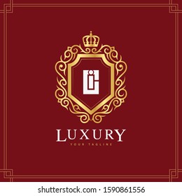 monogram letter CI or IC template logo vector luxury royal crown for greeting card, boutique, wedding