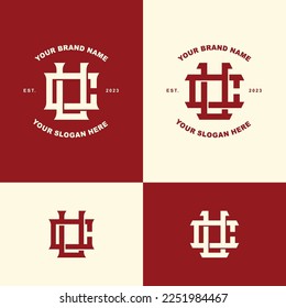 Monogramm-Buchstaben CU oder UC mit Interlock-Stil, gut für Marke, Kleidung, Kleidung, Straßenbekleidung, Baseball, Basketball, Fußball usw.