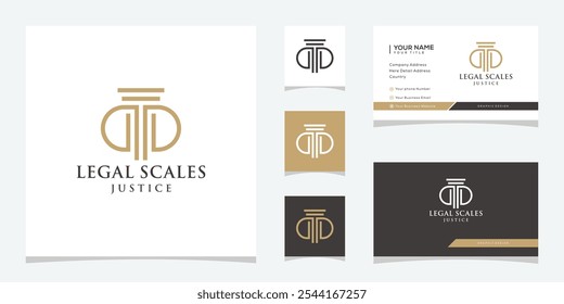 Monogram of Letter D DD Legal Scales of Justice Logo Design. Business Card Vector Template.