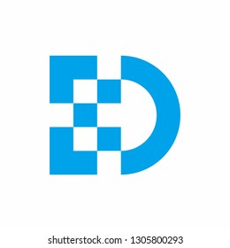 Monogram Letter D Geometric Square Pixel Business Company Vector Logo Design