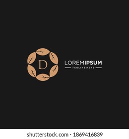 Monogram letter D initials logo. Universal symbol icon vector design. Luxury leaf logotype.