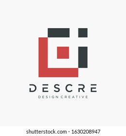 Monogram Letter D negative space logo design with  Pixel concept. initial B Abstract with Pixel Square Art Minimalist Logo. digital technology concept. - vector