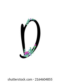 Monogram Letter D with Pretty thistle flowers