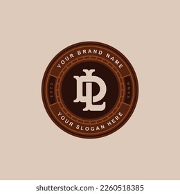 Monogram letter DL or LD with interlock, vintage, classic style, badge design for brand, clothing, apparel, streetwear, baseball, basketball, football and etc