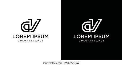 O logotipo monograma letra DV é feito com linhas, um design para um negócio luxuoso, elegante e simples.