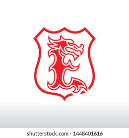 monogram letter E dragon on shield logo vector