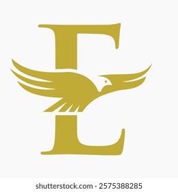 Monogram Letter E Flying Eagle Logo Concept For Speed Icon and Transportation Symbol Vector Sign