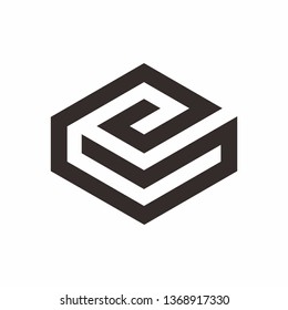 Monogram Letter E Geometric Square Cube Business Company Vector Logo Design