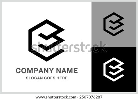 Monogram Letter E Geometric Square Cube Business Company Stock Vector Logo Design Template