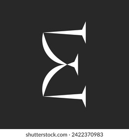 Monogram letter E logo classic design, white letter with sharp serif on black background.