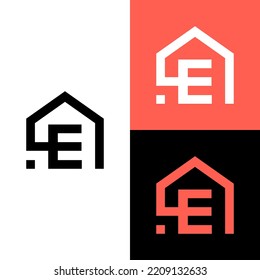 Monogram letter E with real estate logo design vector