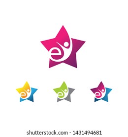 Monogram Letter E Star People Icon Logo Vector