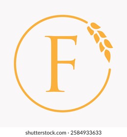 Monogram Letter F Bakery Logo Concept With Grain Wheat Symbol Vector Template