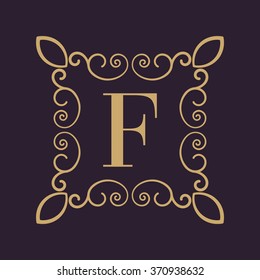 The Monogram letter F. Calligraphic ornament. Gold. Retro, Business and Vintage Concepts. Vector illustration