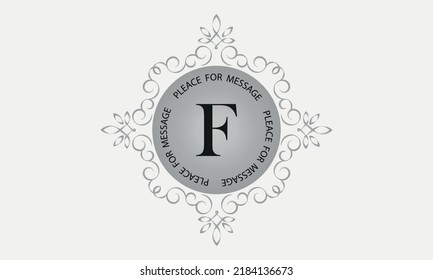 A monogram with the letter F in an elegant frame. Place for text. Template for cafes, bars, boutiques, invitations, attractions. Logo for business. Vintage elements