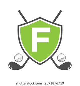 Monogram Letter F Golf Club Logo Design, League and Golfing Symbol Vector Template