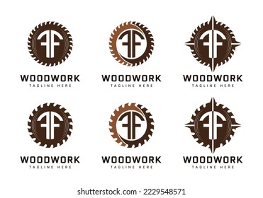 Monogram letter F on sawmill. Perfect for woodworking, industrial and construction logos