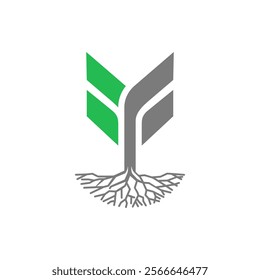 The monogram is the letter F and root. Elegant and outline.
