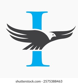 Monogram Letter I Flying Eagle Logo Concept For Speed Icon and Transportation Symbol Vector Sign